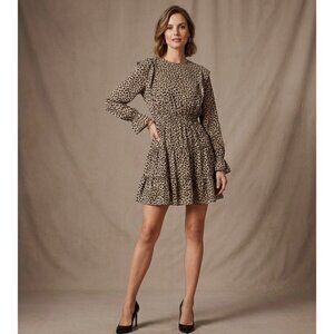 Zara Floral Long-Sleeve Mini Dress size S With Ruffle Detail & Cinched Waist - L